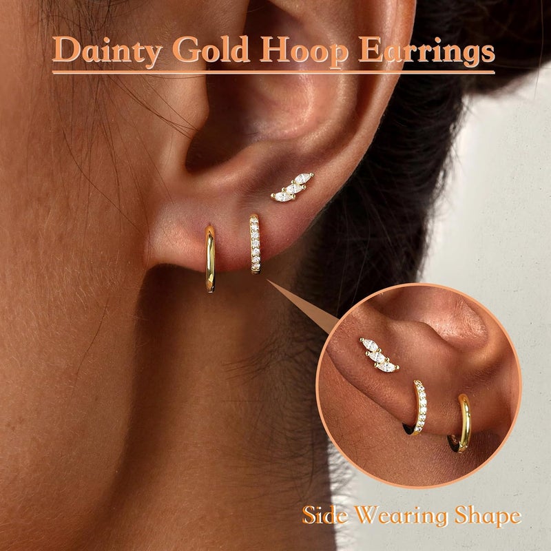 Poxtex Small Sterling Silver Huggie Hoop Earrings Set for Women, Hypoallergenic 14K Gold Plated Hoops Stacks for Multiple Piercings, Dainty Cute Mini Lightweight Cartilage Studs Trendy Jewelry Gift - Image 2